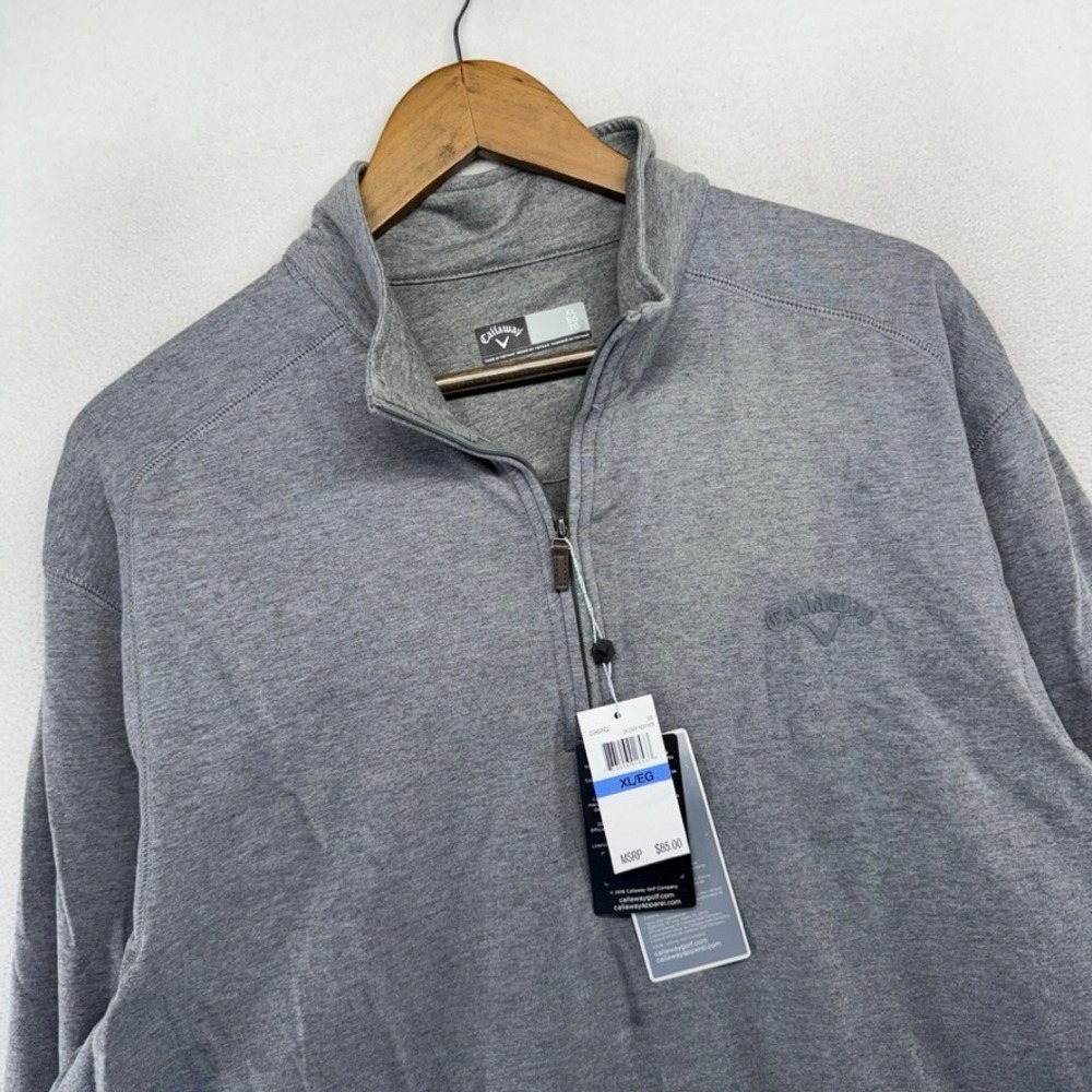 Callaway Quarter Zip Sweater Men's Gray Golf Pullover Stretch Shield Logo NEW